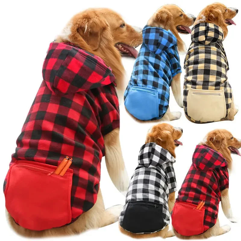 Pet flannel hoodie with zipper pocket