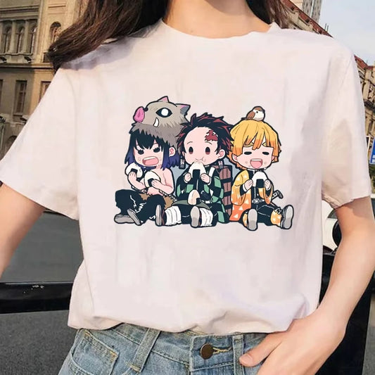 Anime Fun T-shirt Hashibira Inosuke Kamado Tanjirou Agatsuma Zenitsu with Cartoon Printed Men's and Women T-shirts Short Sleeves