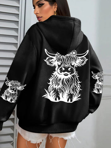 Cute Hair Cow Cartoon Hoodie