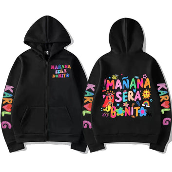 2023 Singer Karol G New Music Album Print Zipper Hoodie Men Women High Quality Fashion Zip Up Sweatshirts Y2k Aesthetics Hoodies