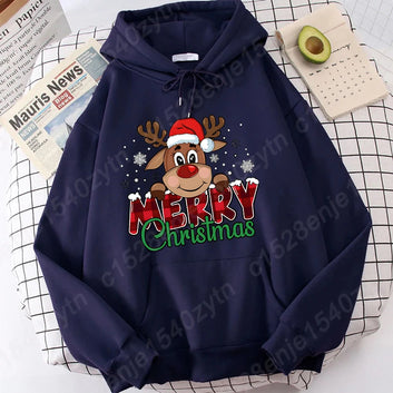 Merry Christmas Reindeer Print Hoodie
