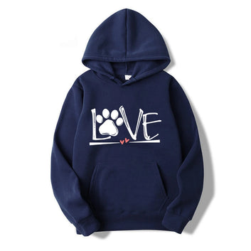 Love Print with dog paw Hoodies for Women Men
