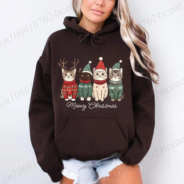 Christmas Cat Hoodie Cute Funny Animal