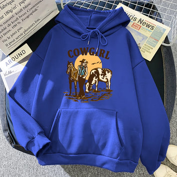 The Cowgirl And Her Cow And Horse Live In The West Hoodie