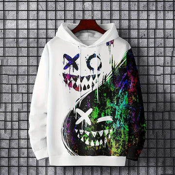 Color Block Smile Print Hoodies