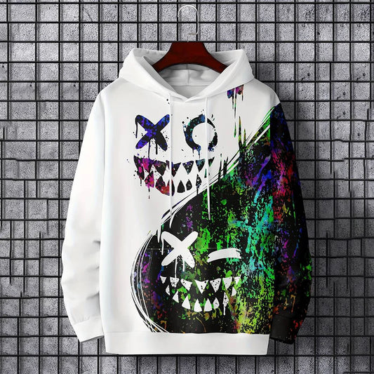 Color Block Smile Print Hoodies