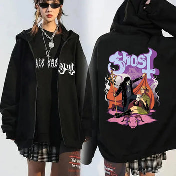 Ghost Band Zip Up Hoodies Vintage Gothic Rock Metal Music