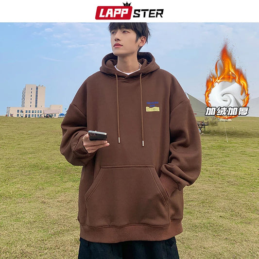 LAPPSTER Y2k Streetwear Oversized Hooded Hoodies Winter Fleece Japanese Harajuku Sweatshirts Pullovers Mens Korean Thick Hoodie