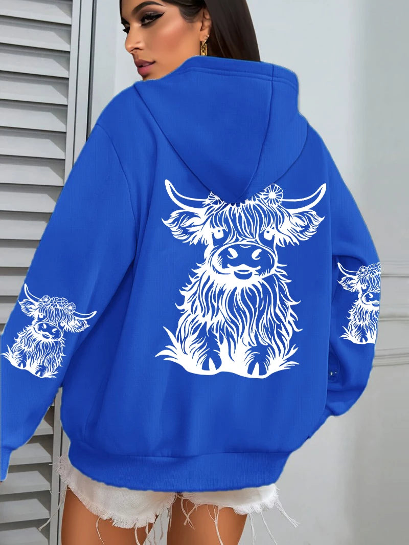 Cute Hair Cow Cartoon Hoodie