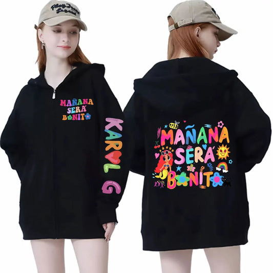 2023 Singer Karol G New Music Album Print Zipper Hoodie Men Women High Quality Fashion Zip Up Sweatshirts Y2k Aesthetics Hoodies