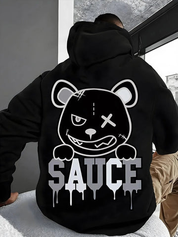Horror Bear Sauce Graphic Print Hoodie funny