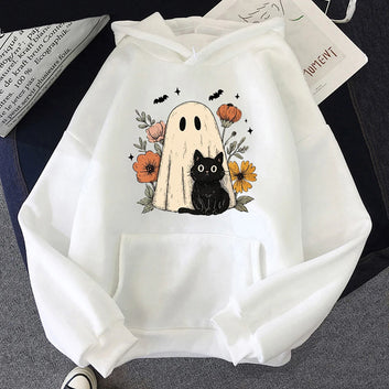 Funny Cat and Ghost Halloween Hoodie