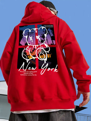 New York Cartoon Bear Sunset Scenery Hoodie