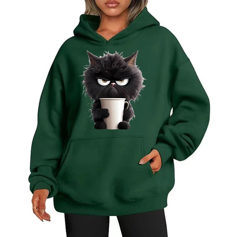 Funny mean mug cat with coffee Hoodie