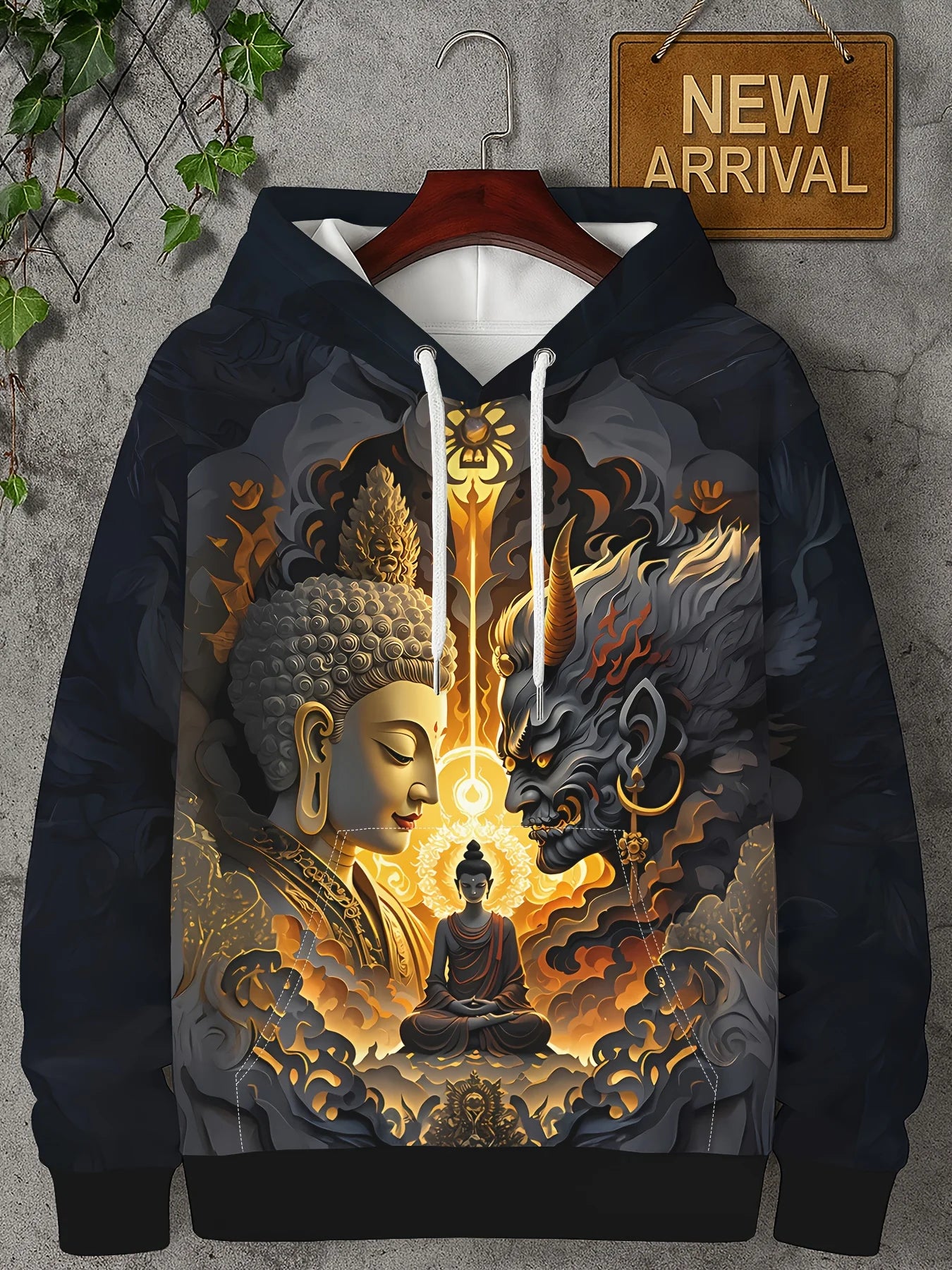 Hoodie with 3D Printed Buddha light and dark