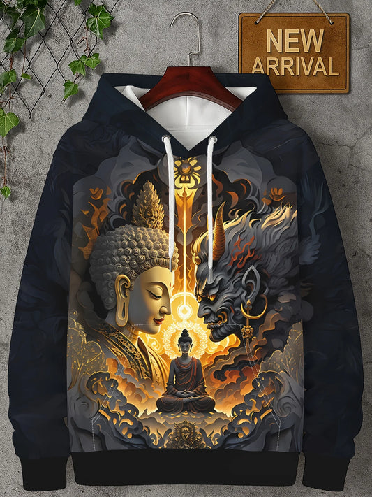 Hoodie with 3D Printed Buddha light and dark
