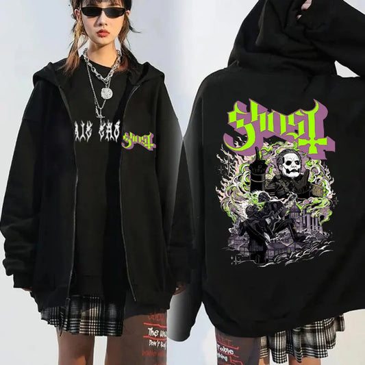 Ghost Band Zip Up Hoodies Vintage Gothic Rock Metal Music