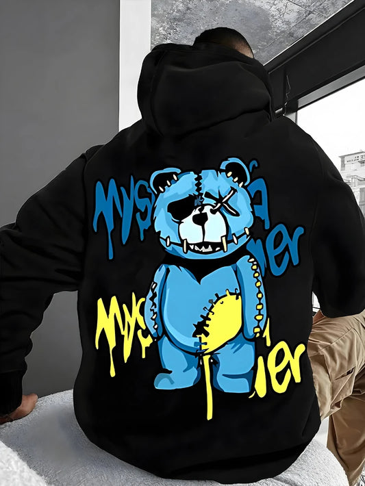 Hoodie Cartoon Teddy Printed Yellow Blue