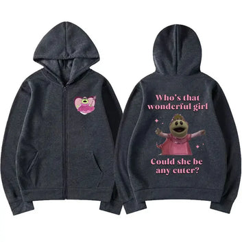 Nanalan Who's That Wonderful Girl Zipper Hoodies Cartoon Kawaii Graphic Zip Up Hoodie Men Women Vintage Trend Jackets Sweatshirt
