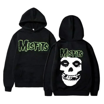 Punk Misfits Skull Graphic Print Hoodie Rock Band music