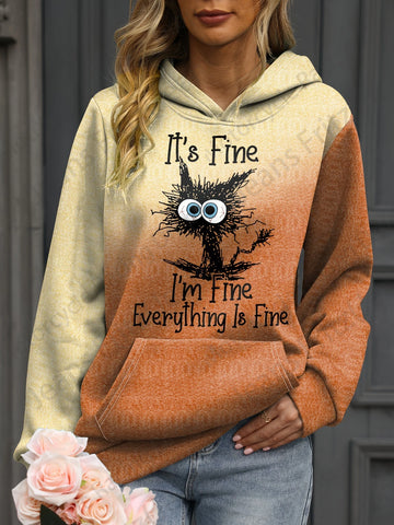 Cartoon Cat It's Fine I'm fine Everything is Fine Hoodie Funny