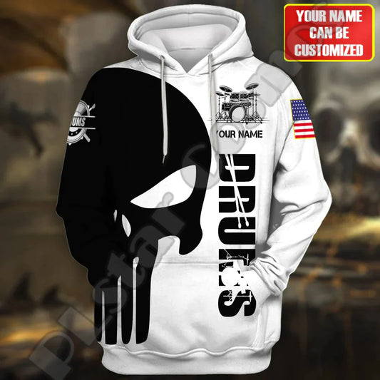 NewFashion Custom Name Music Drummer Drums Colorful Polyester Vintage Tracksuit 3DPrint Harajuku Casual Funny Hoodies Jacket X1