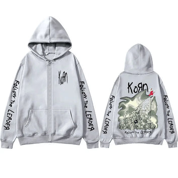 Rock Band Korn Follow The Leader Tour 2014 Zipper Hoodie Men Women Retro Gothic Metal Zip Up Jacket Casual Oversized Sweatshirts