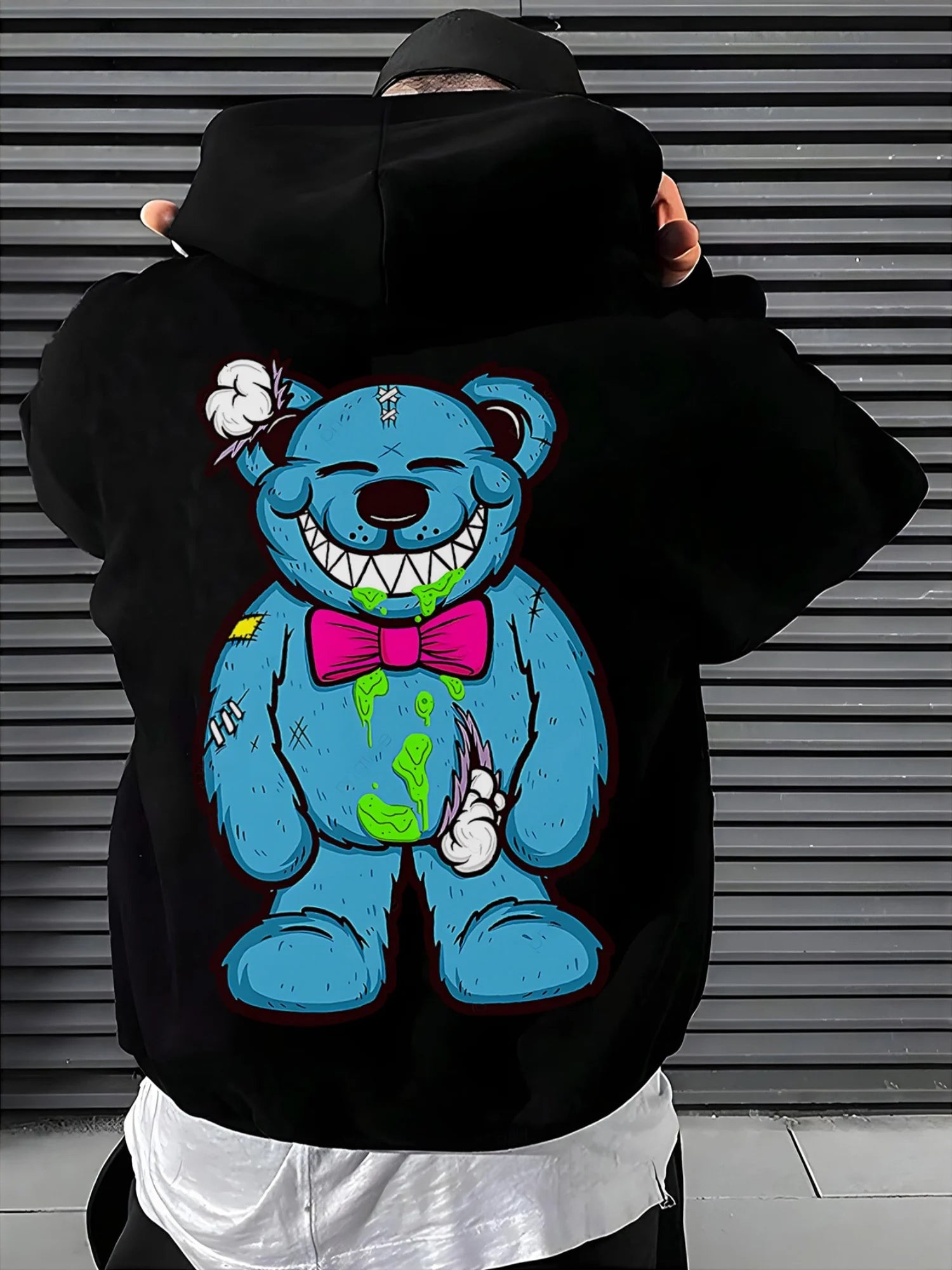 Blue grinning Bear hoodie