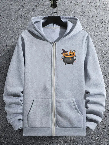 Hoodie with Pumpkin Monster Zip Up Halloween