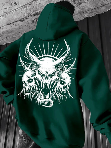 Skull with Horns Graphic Print Hoodie