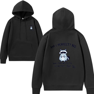 Raccoon Funny Hoodie Am I Perfect No