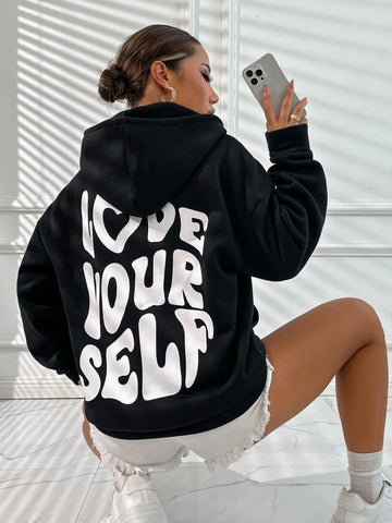 Love Yourself Cotton Printed  Hoodie Creativity