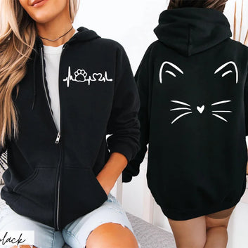 Zipper Hoodie Cute Cat Multiple Designs