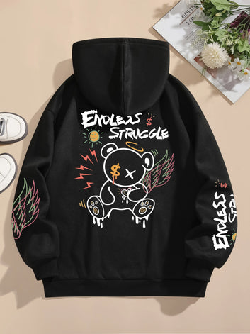 Endless Struggle Graffiti Bear Printed Hoodie