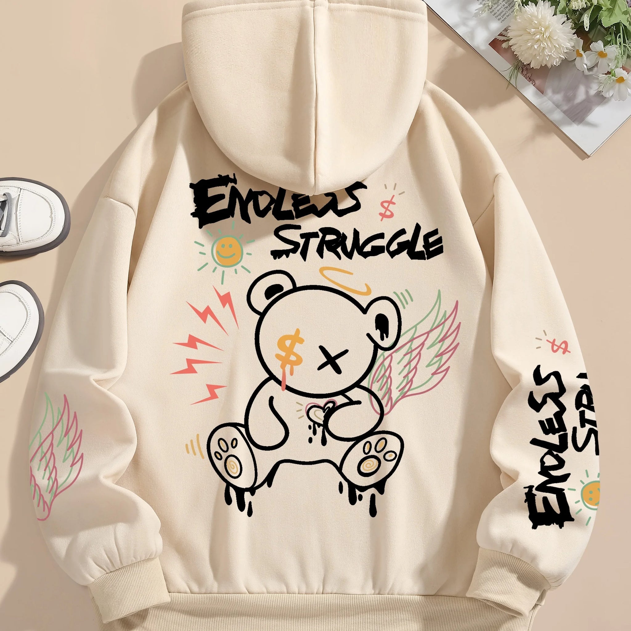 Endless Struggle Graffiti Bear Printed Hoodie
