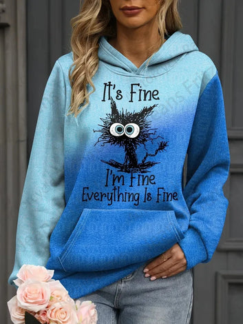 Cartoon Cat It's Fine I'm fine Everything is Fine Hoodie Funny