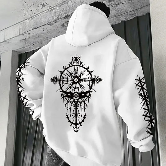 Ancient Viking Raven Print Hoodie for Man Autumn Winter Daily Casual Sport Jogging Sweatshirt Home Outdoor Comfort Warm Pullover