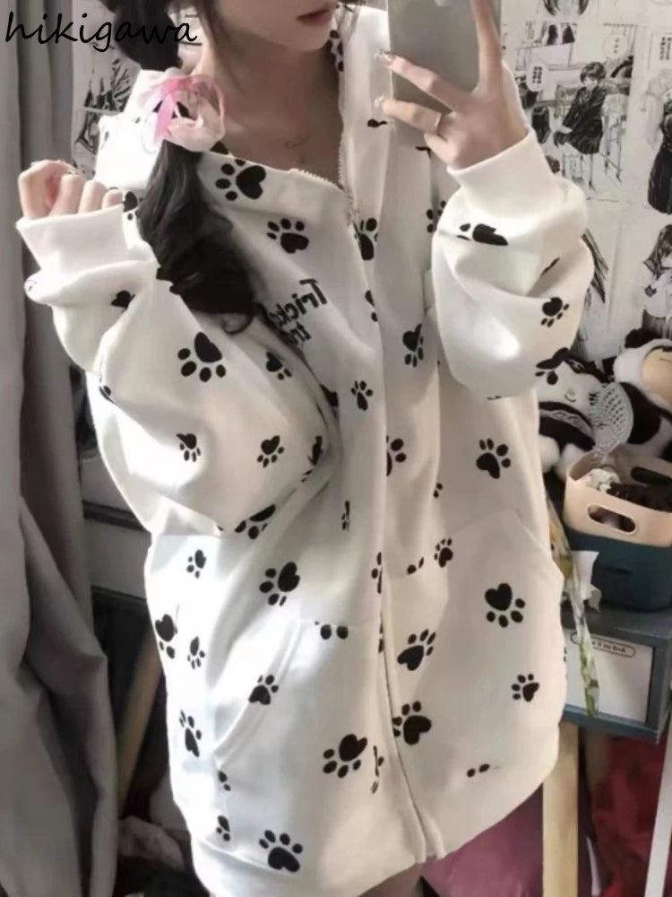Dog paw print zip up hoodie