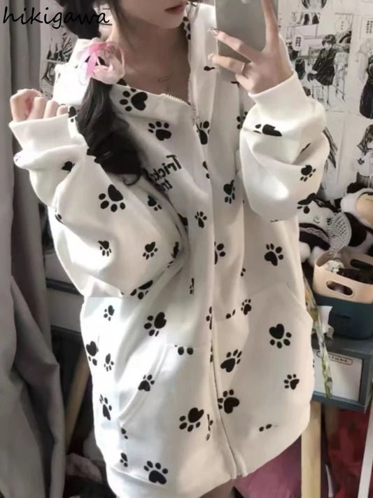 Dog paw print zip up hoodie