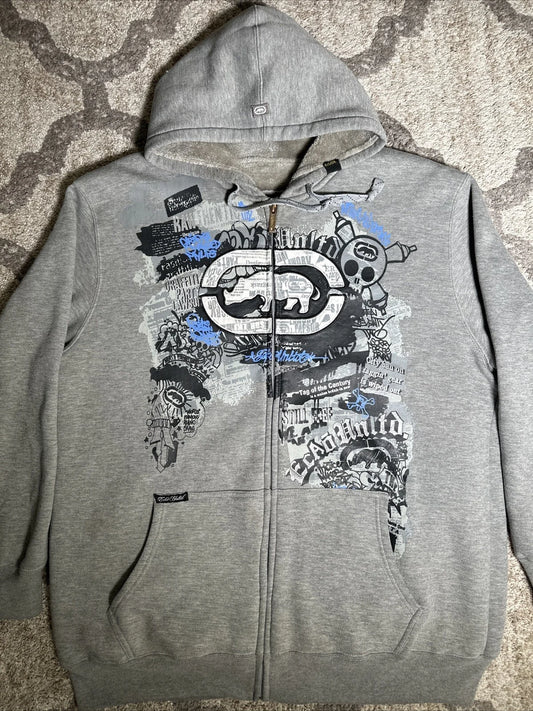 90s Ecko Vintage Y2K Streetwear ZipUp Hoodie Men Women Oversized Letter Printing Hip Hop Casual Pullover Sweatshirt Unisex