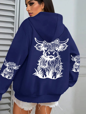 Cute Hair Cow Cartoon Hoodie