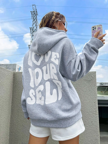 Love Yourself Cotton Printed  Hoodie Creativity