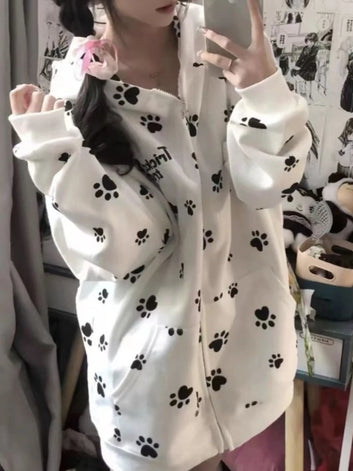 Dog paw print zip up hoodie