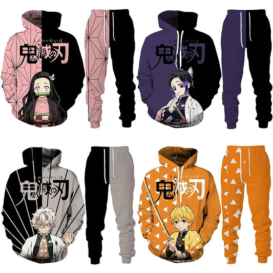 Anime Demon Slayer Hoodies 3D Printed 2PCS Set