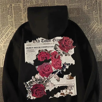 Hoodie Graphic Vivid Rose Print Cotton Men women